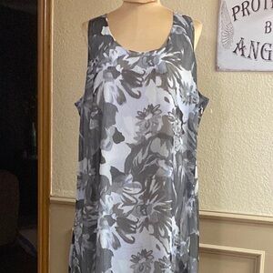 ISAAC‎ Mizrahi plus blue and grey floral maxi sleeveless sheath dress